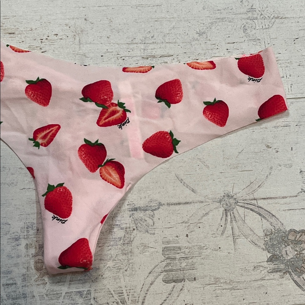 PINK Victoria's Secret Pink Strawberry Lace Thong Panties Large - Picture 3 of 8